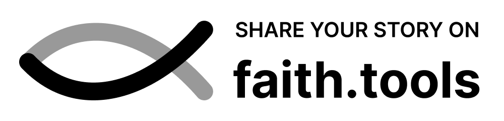 faith.tools embed badge encouraging users to share their story